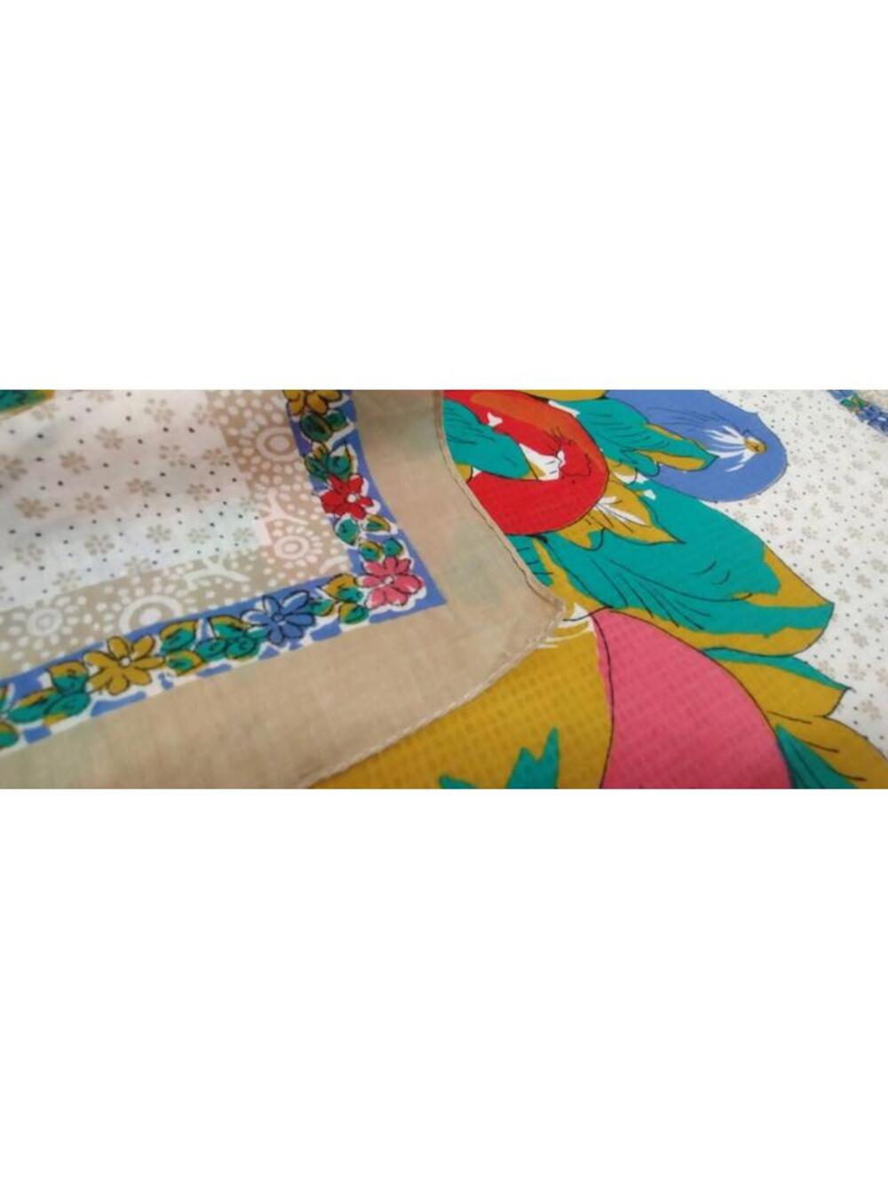 Vintage Axcess Fruit Big Scarf Fine Cotton Colorful Floral Bouquet PERFECT TABLE - Picture 16 of 16